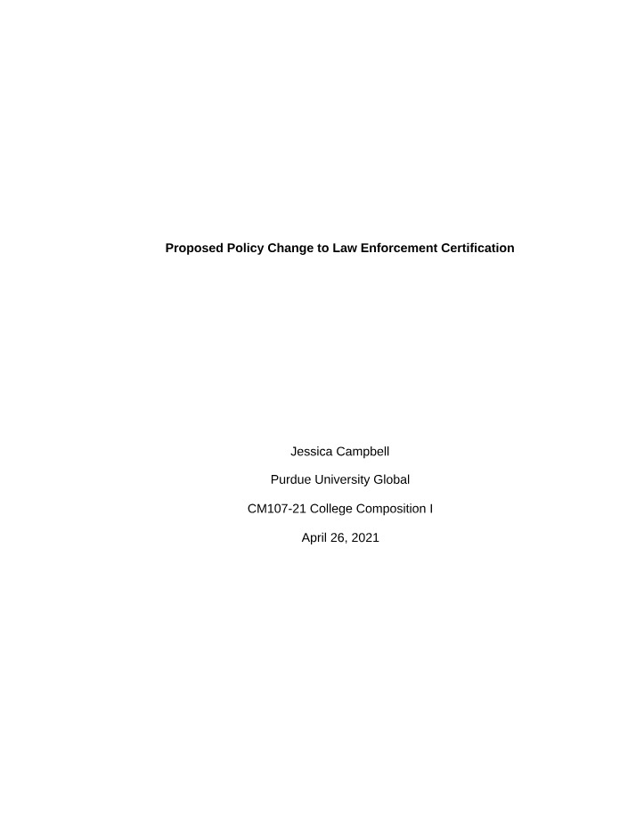 Proposed Policy Change for Law Enforcement Certification