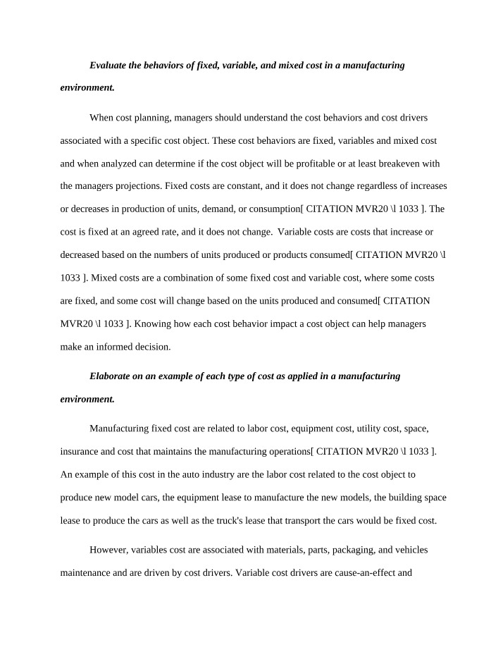 Cost Accounting Unit 2 Discussion Board Post