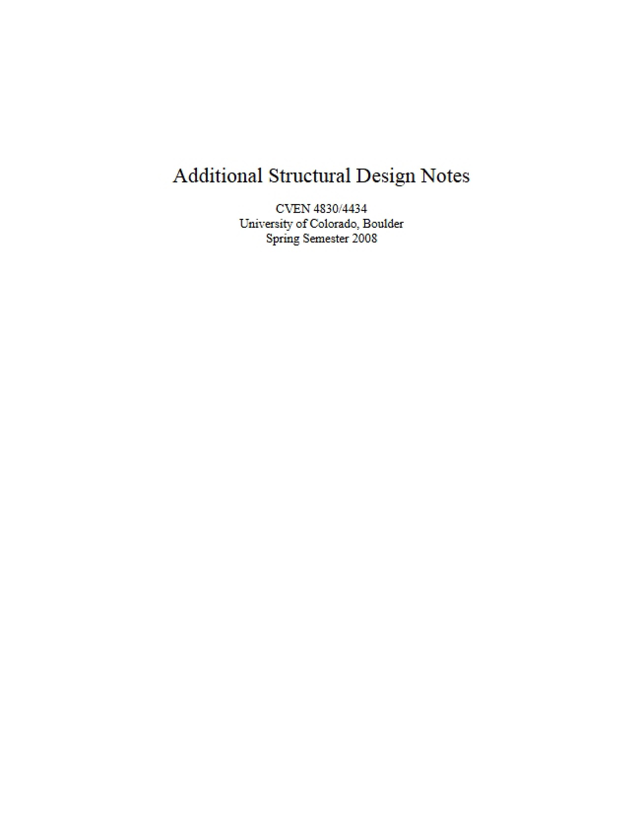 Supplemental Notes on Structural Design