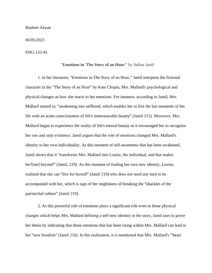 Emotions in The Story of an Hour Literary Analysis