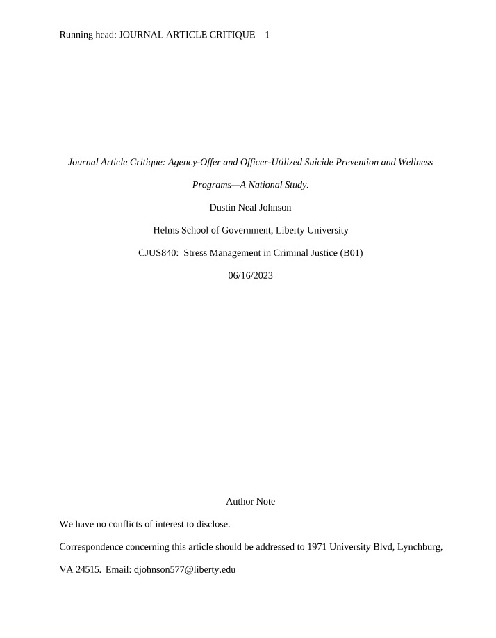 Critique of Journal Article