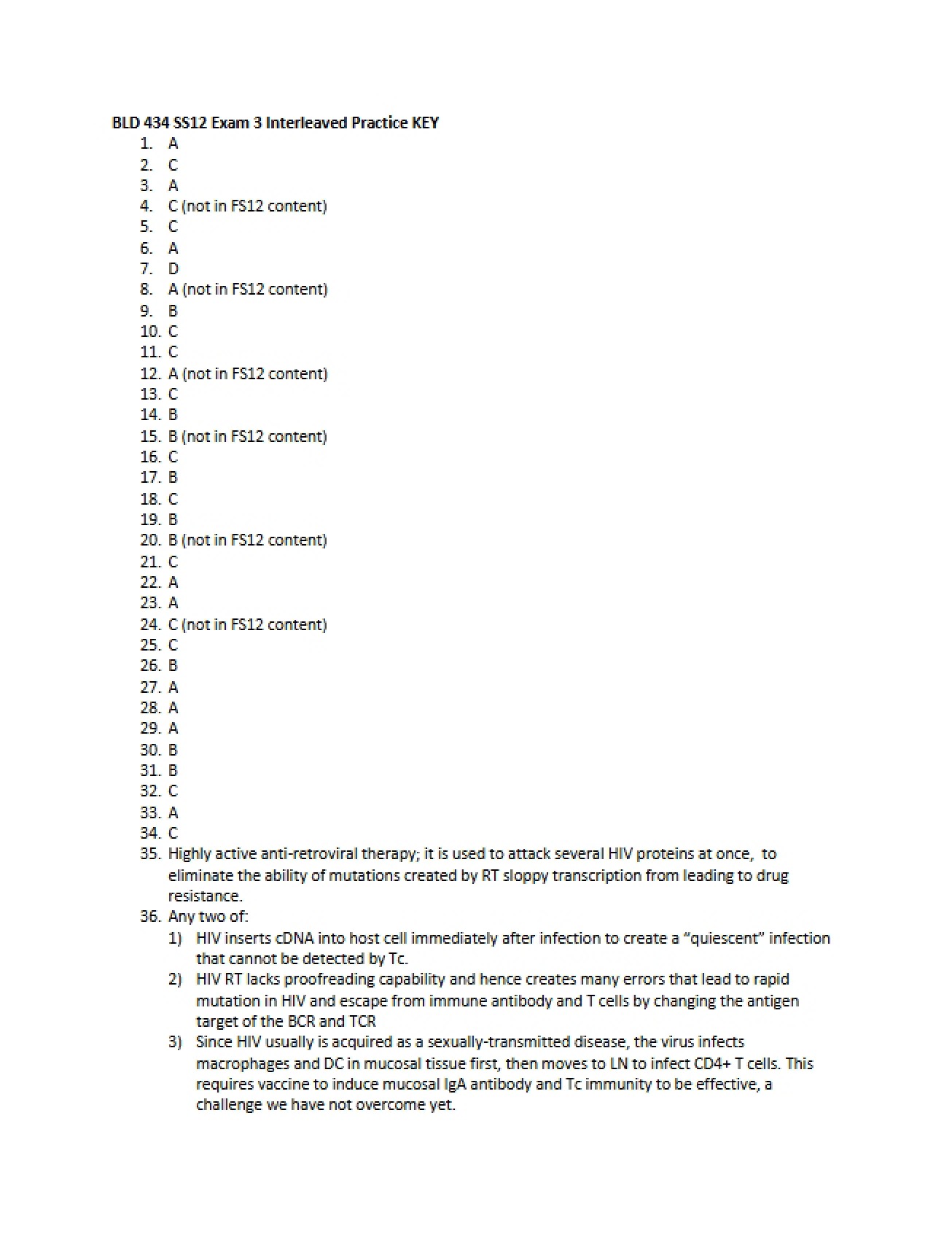 Spring 2012 Answer Key