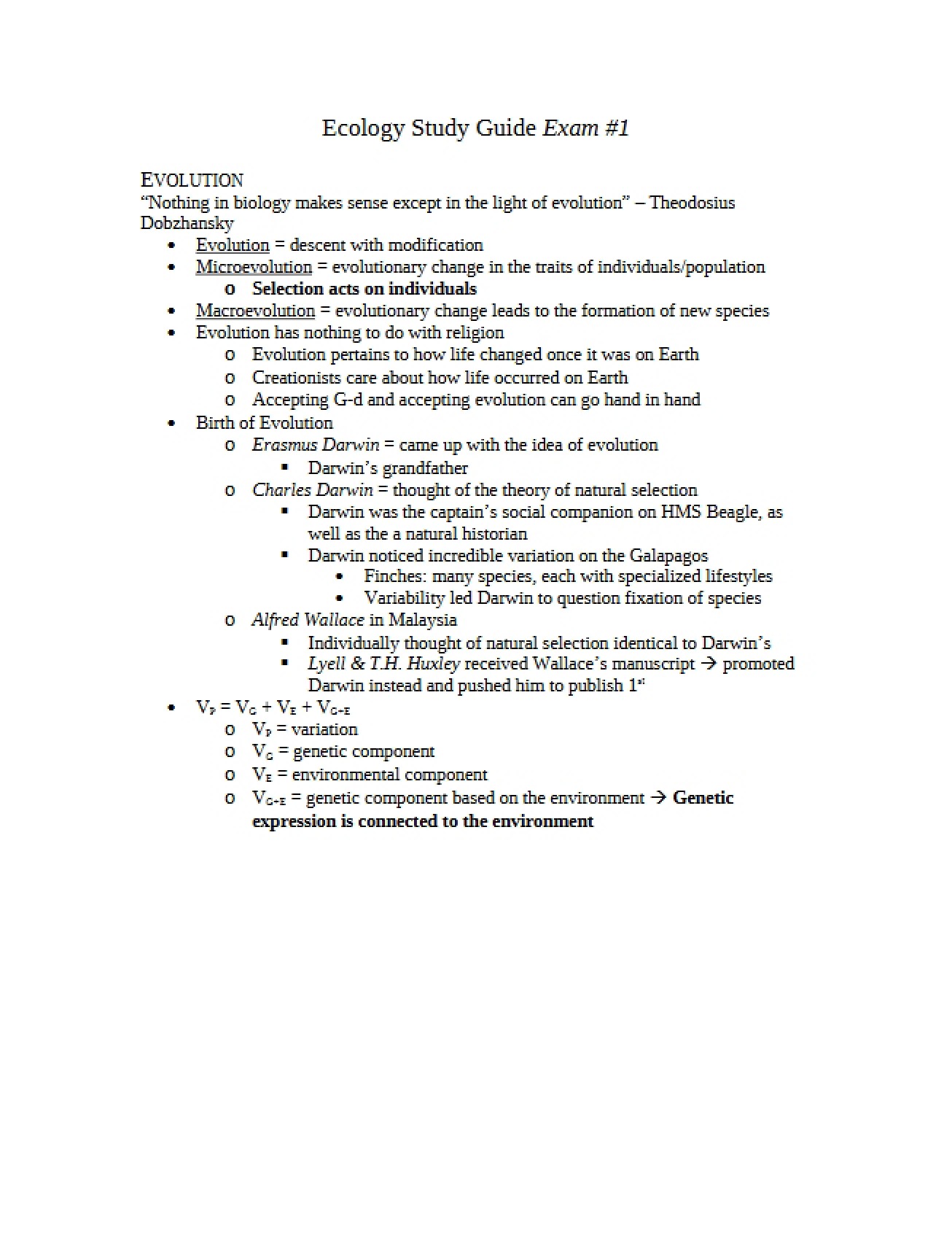 Ecology Exam 1