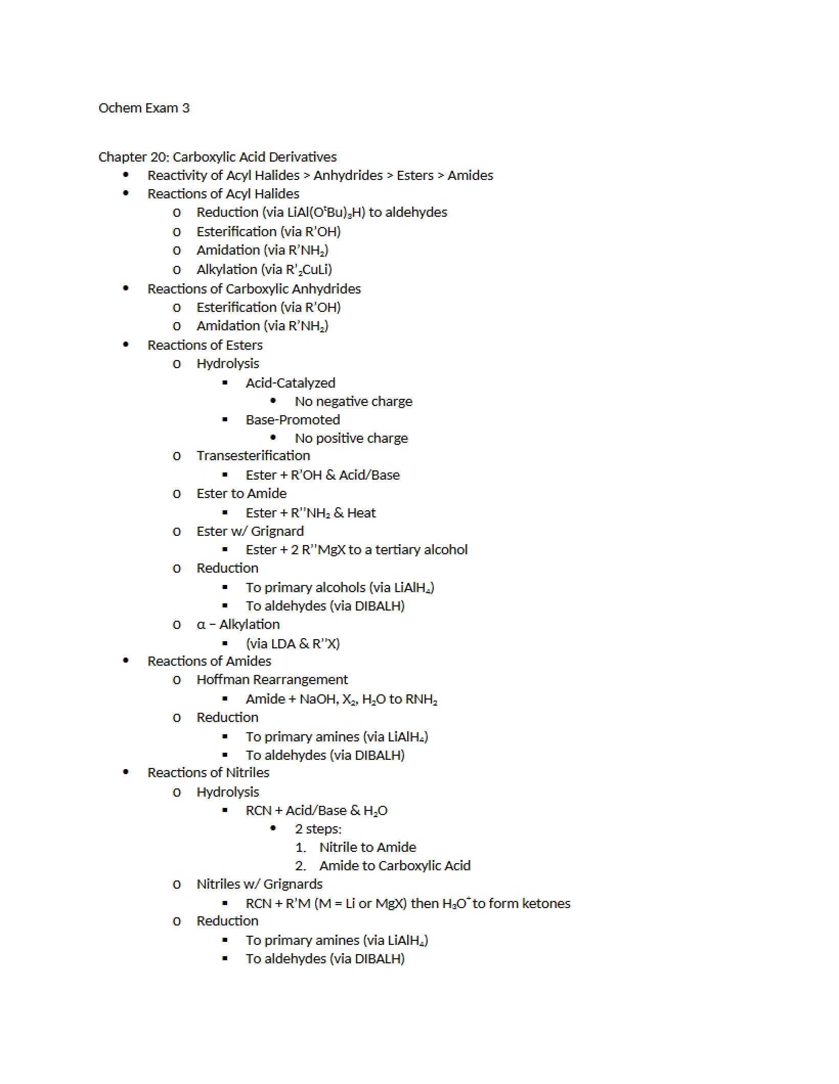 Third Exam Organic Chemistry