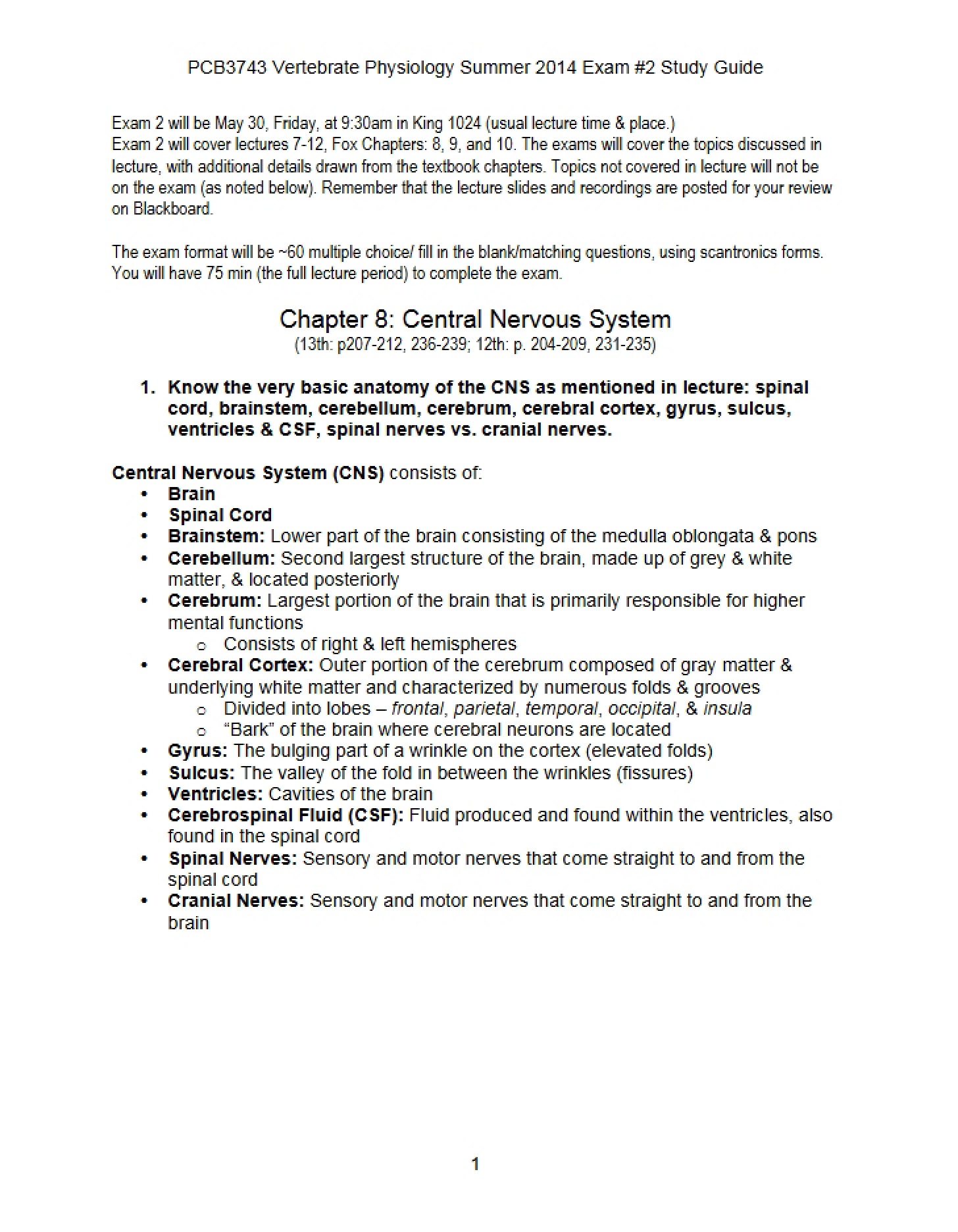 Central Nervous System (Ch 8)
