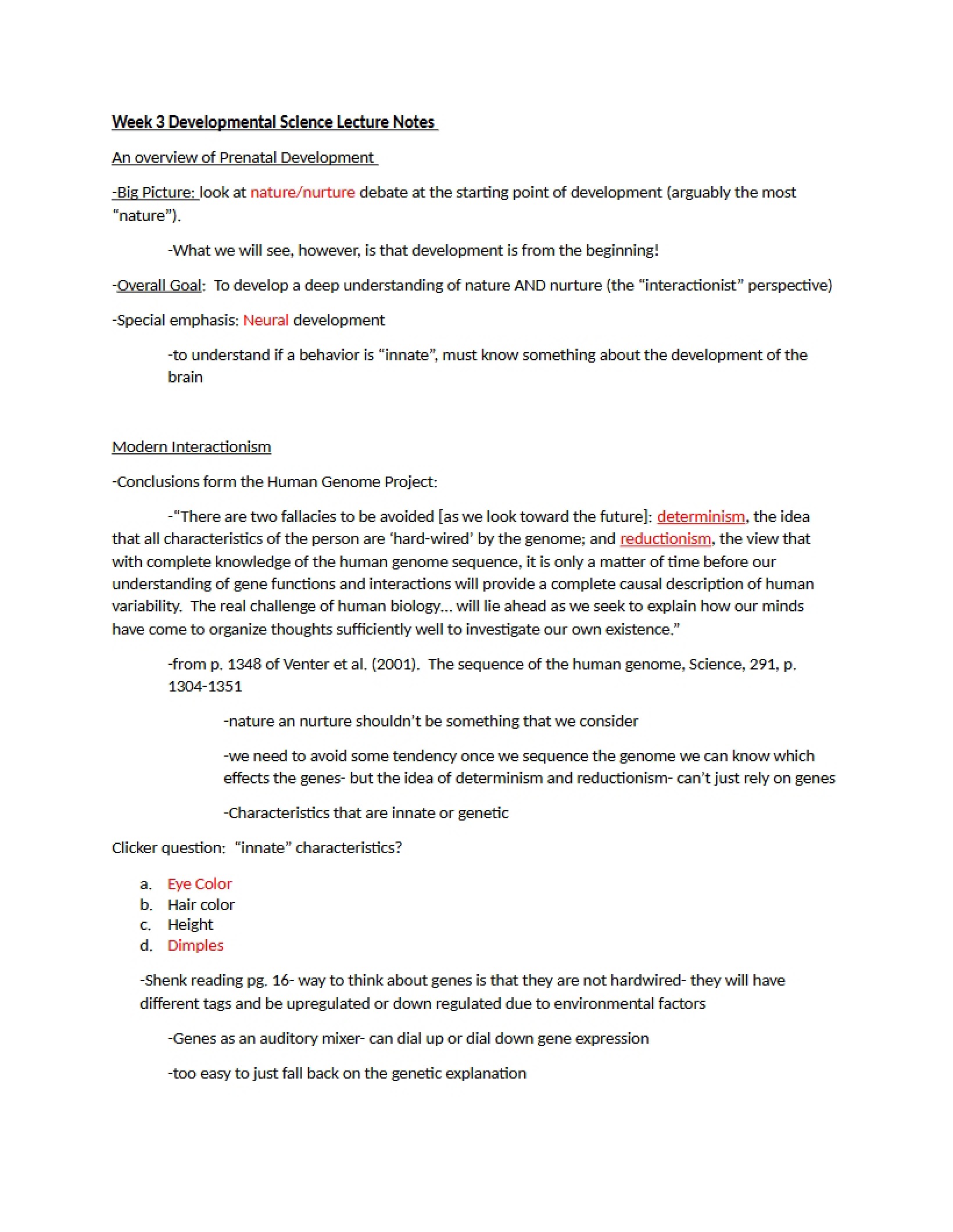 Lecture Notes Developmental Science Week 3