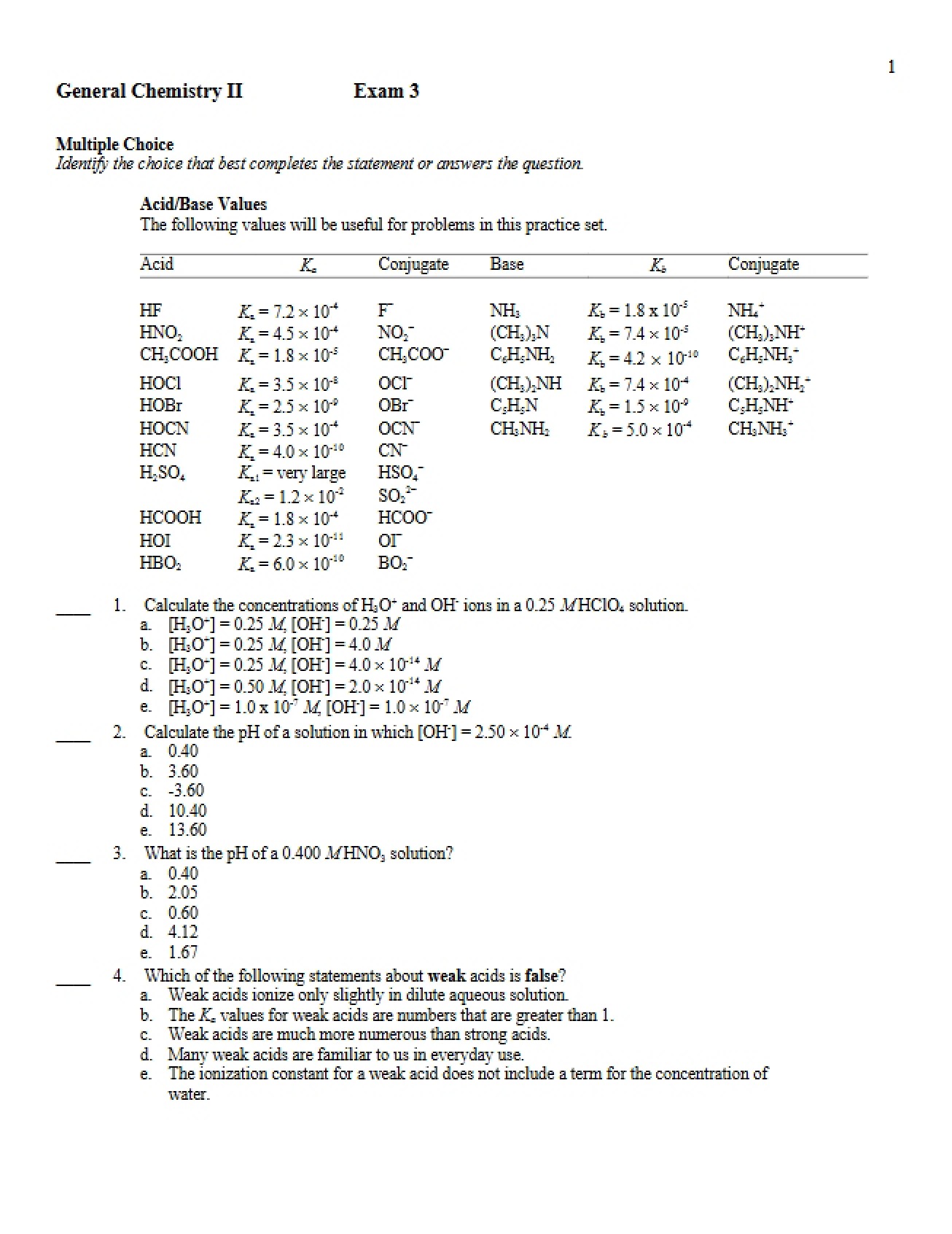 Exam 3 Practice Ch 10, 18, and Buffers