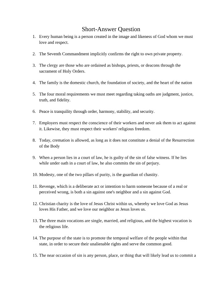Second Quarter Test - Moral Theology