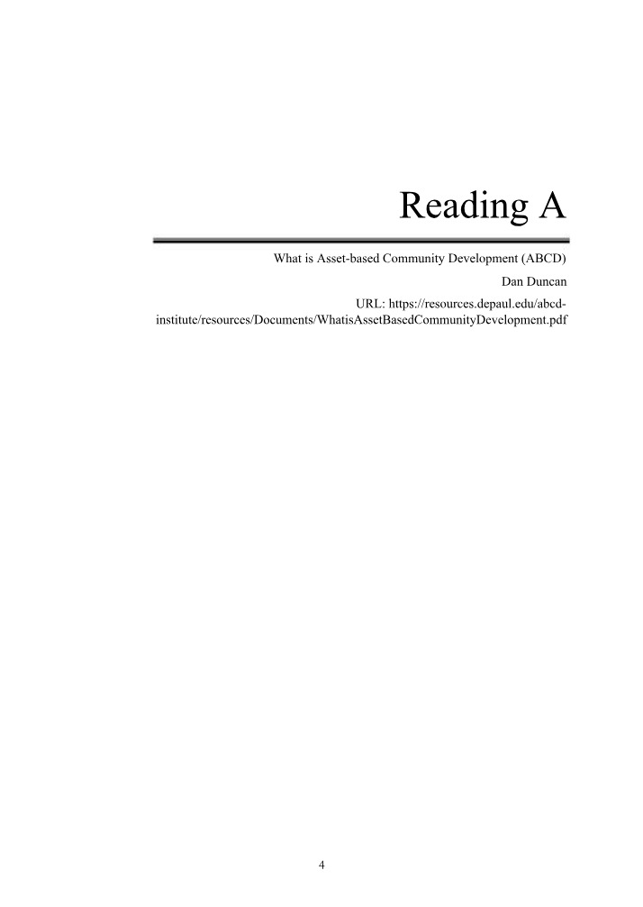 Asset-Based Community Development (ABCD) Reading A