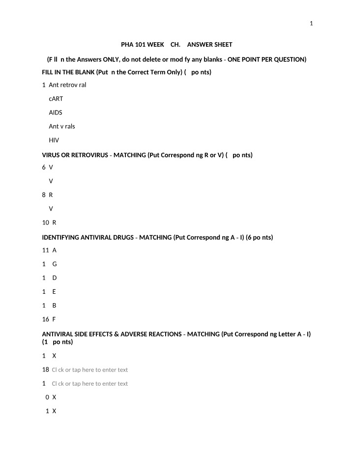 Week 7 Answer Sheet - PHA 101