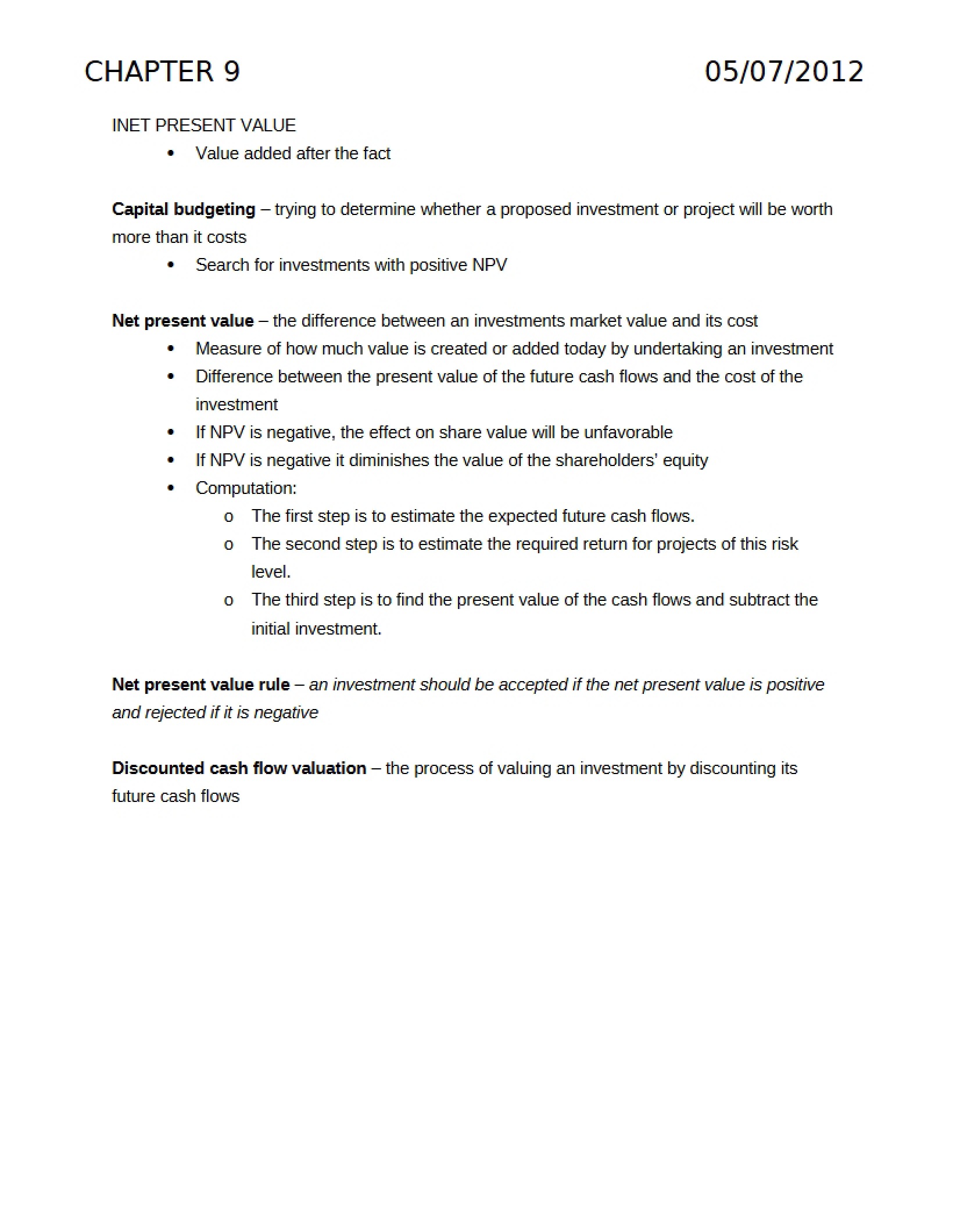 Business Finance - Chapter 9 - Business Finance