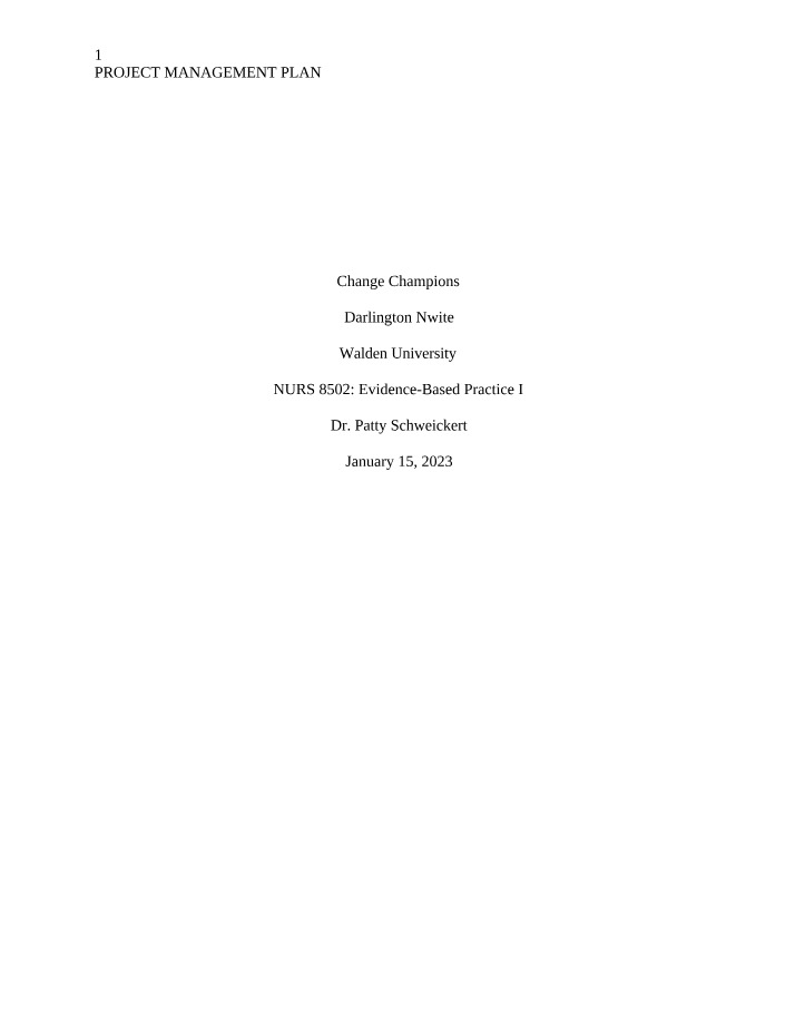 Plan for Project Management