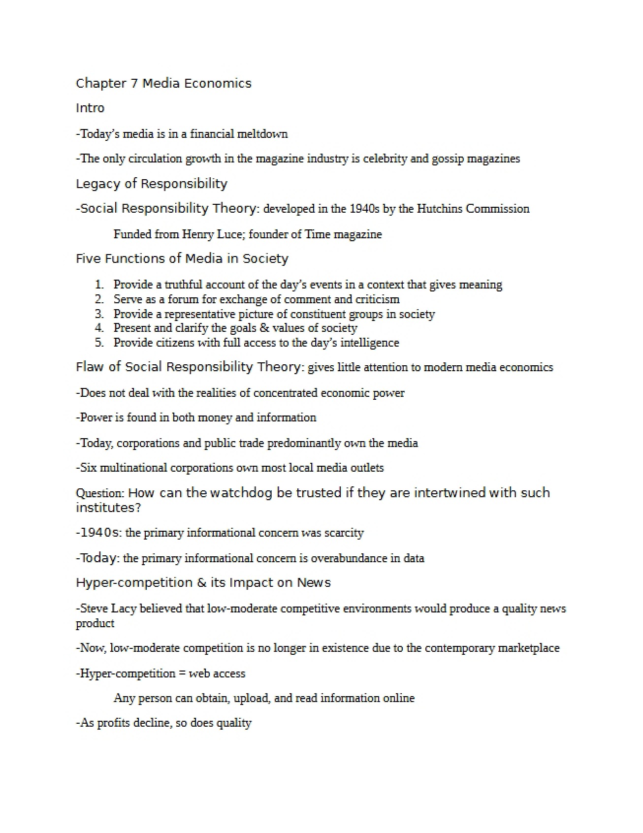Seventh Chapter The Economics of Media