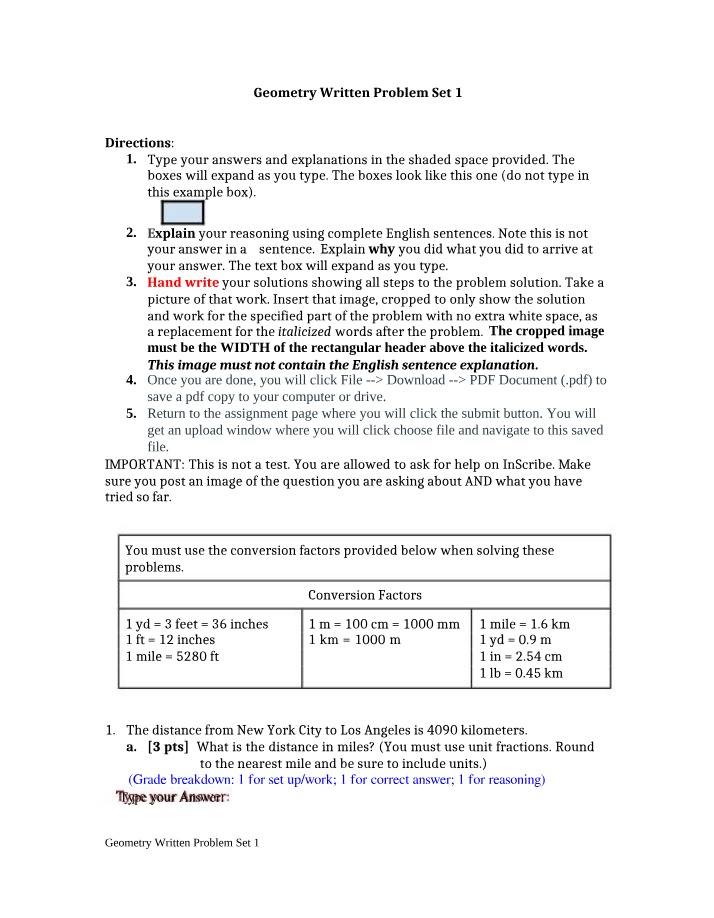 Problem Set 1 - Geometry Written
