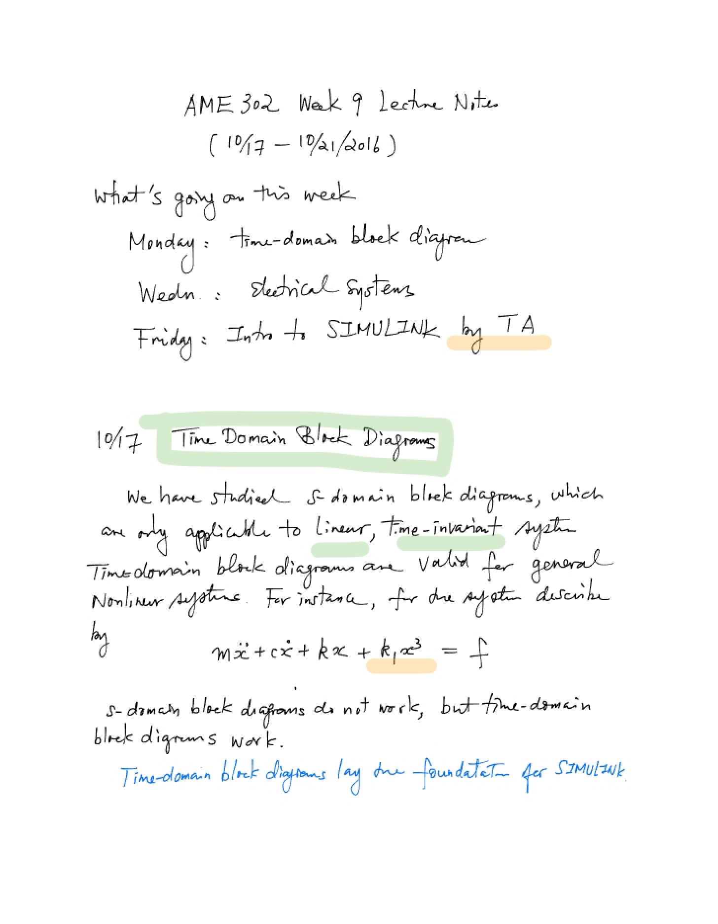 Class Lectures Week 9