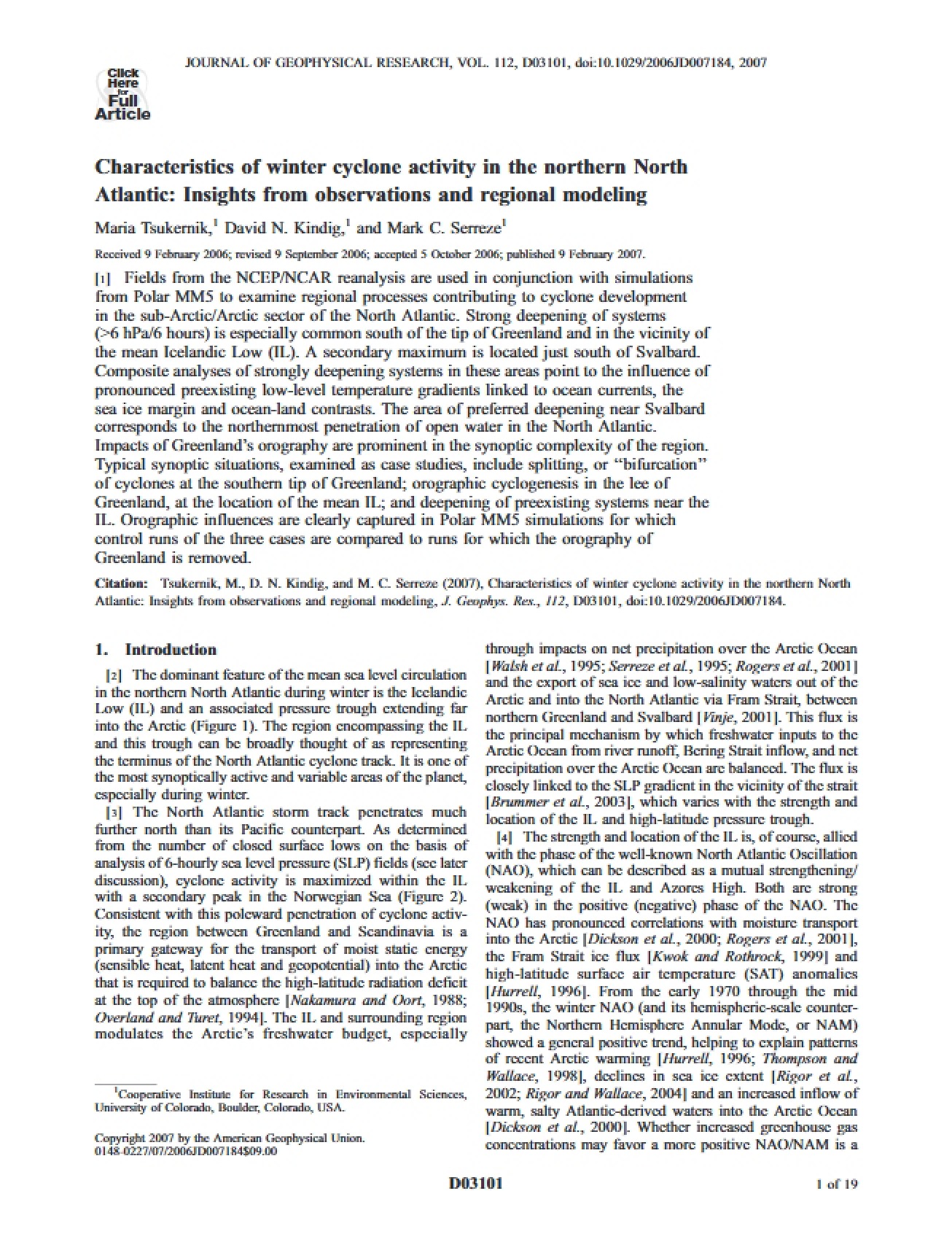 Characteristics of Winter Cyclone Activity - Topics in Physical Geography