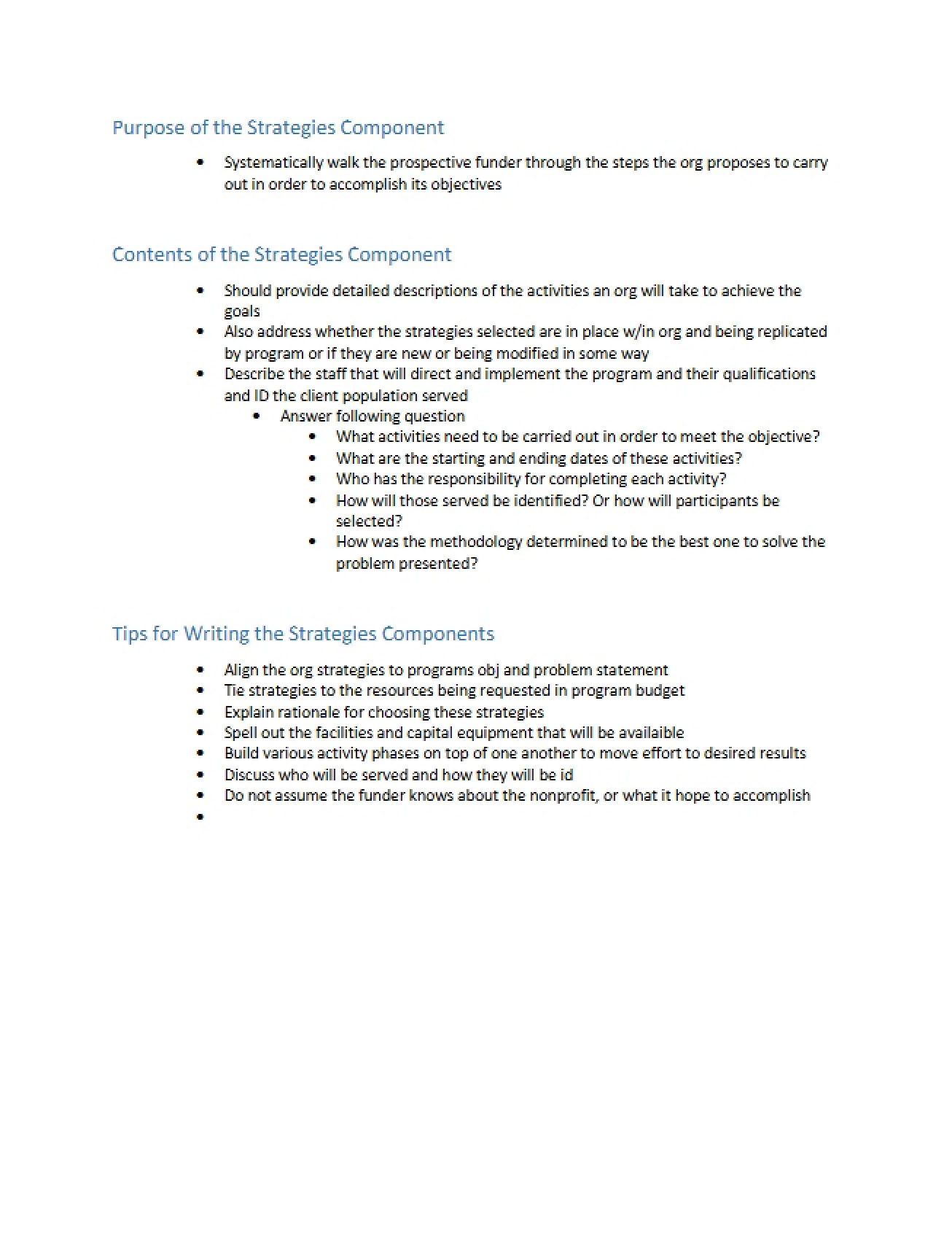 Strategy Component Purpose