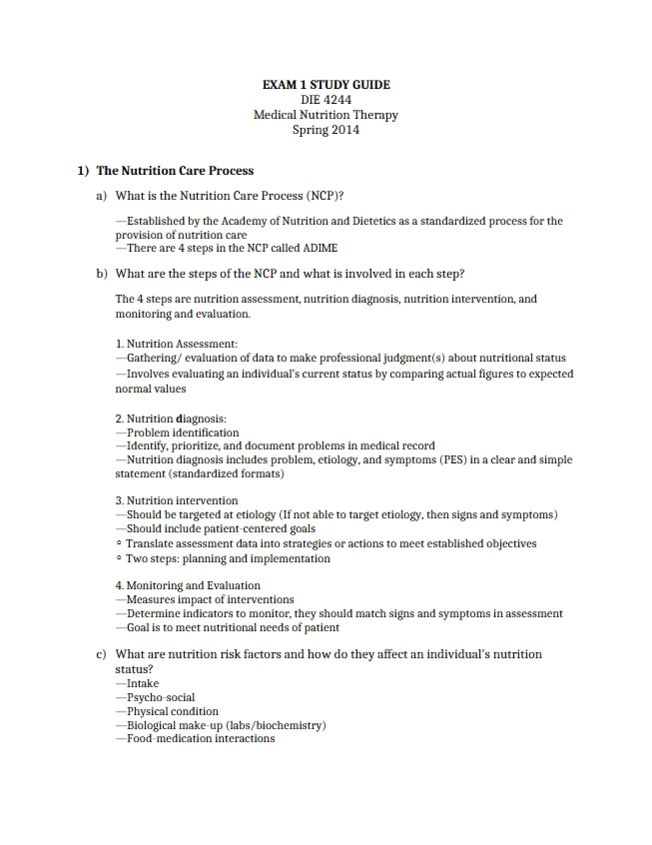 Fundamentals of the Nutrition Care Process
