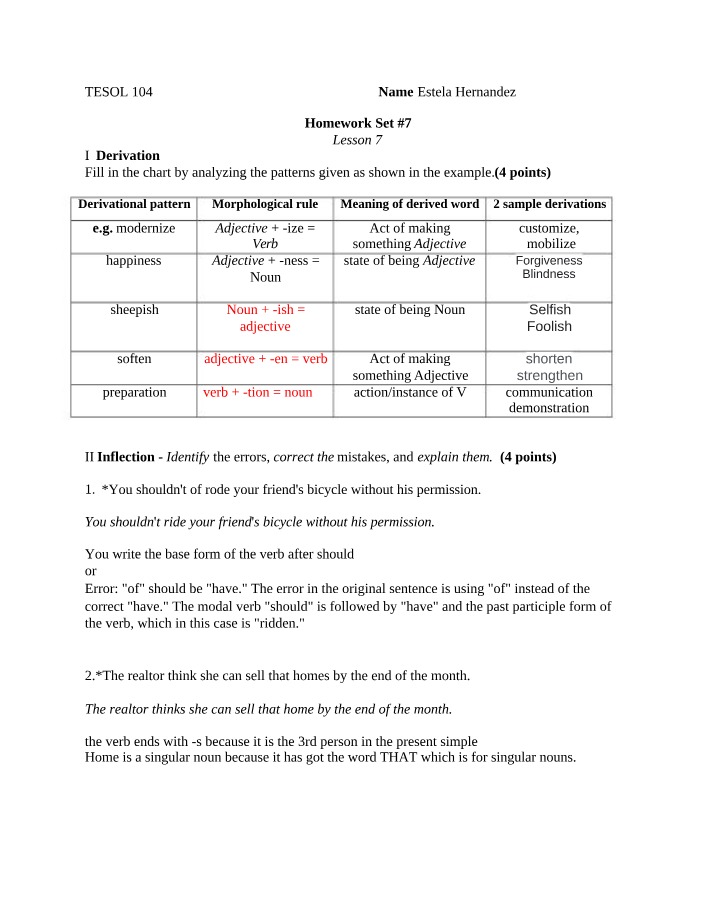 Understanding Derivation and Inflection - Grammar Examples