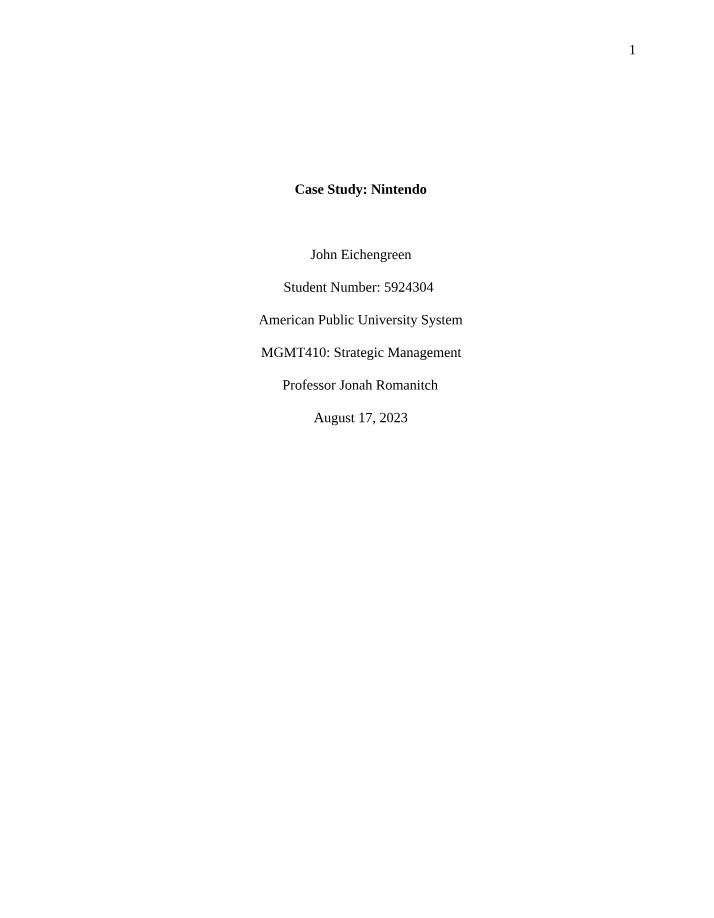 Strategic Management - Maintaining Competitive Advantage at Nintendo