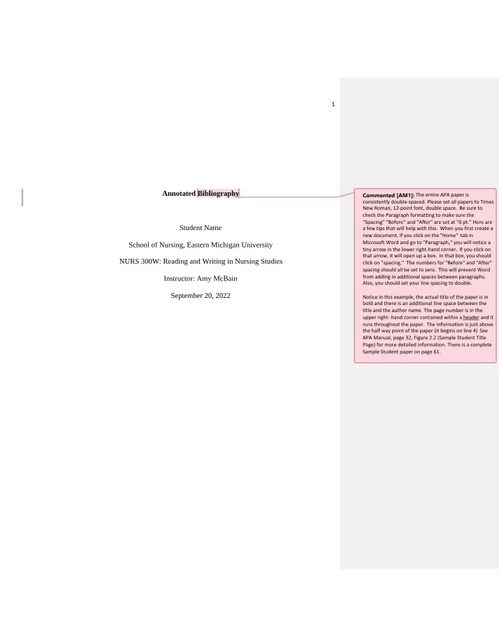 NURS300W Annotated Bibliography