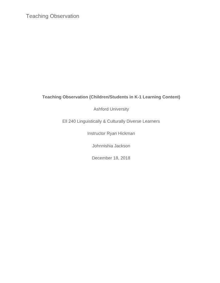 ELL 240 Teaching Observation