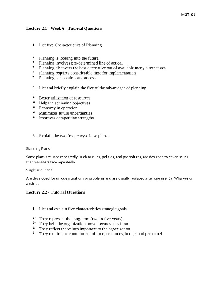 Week 6 Tutorial Questions - Lecture 2.1
