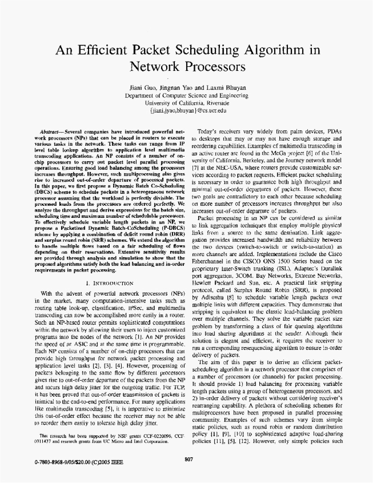Efficient Algorithm for Packet Scheduling in Network Processors