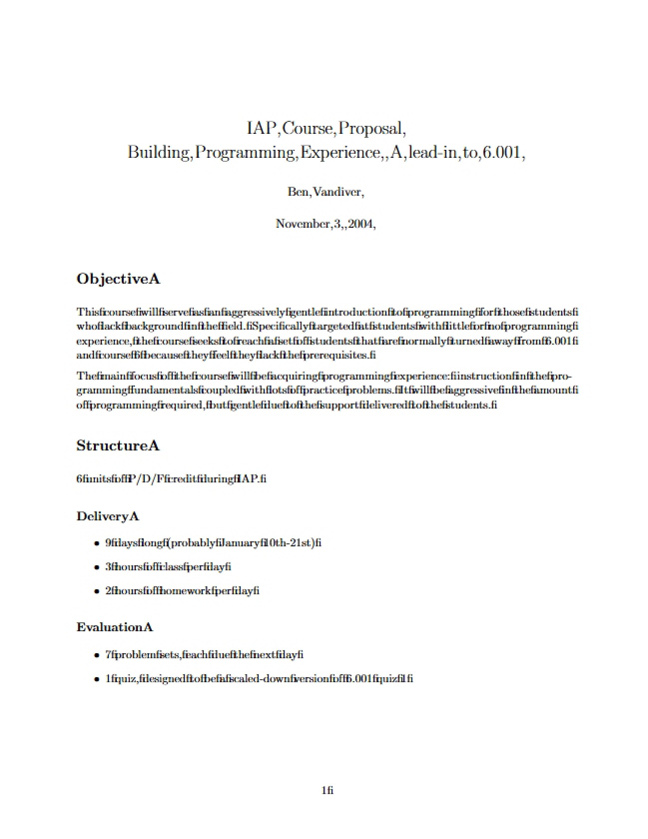 Proposal for Course