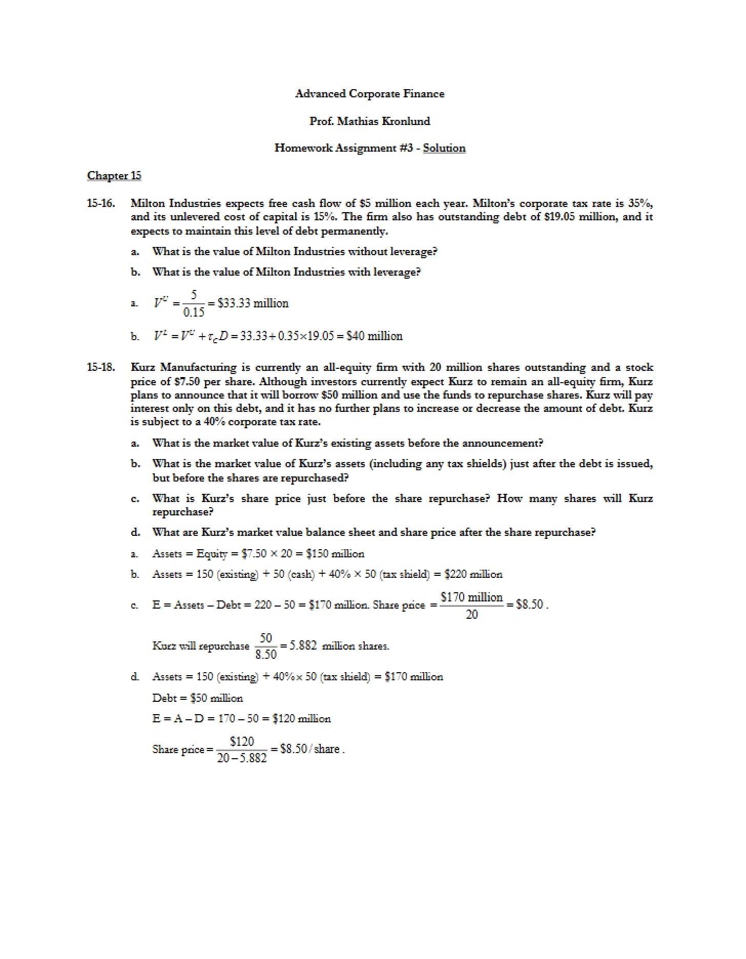 Solutions for Third Problem Set