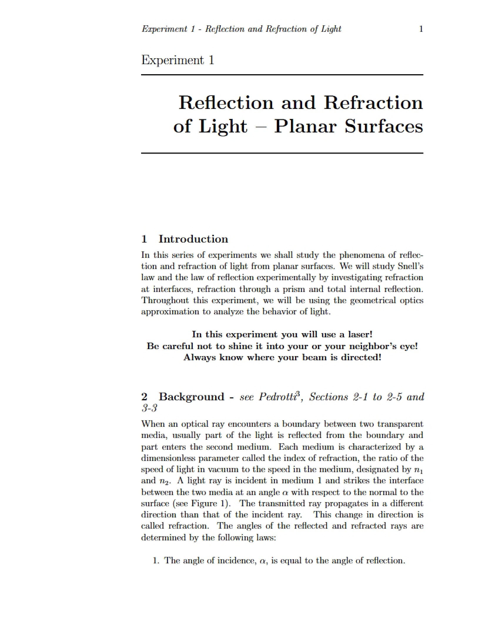 Refraction and Reflection on Planar Surfaces