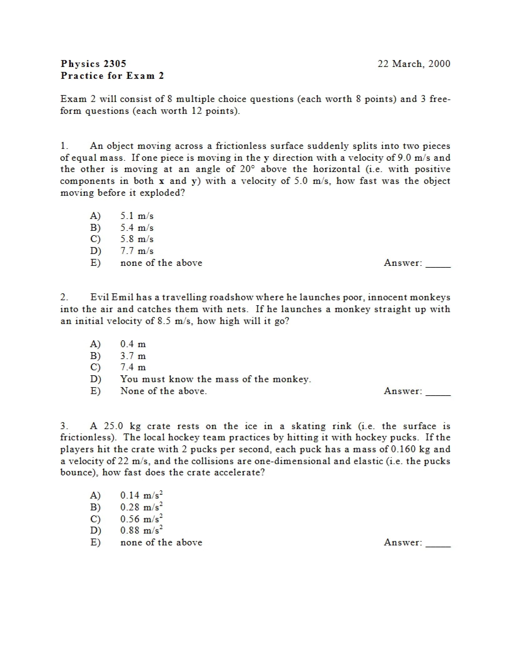 Practice Questions for Exam Two