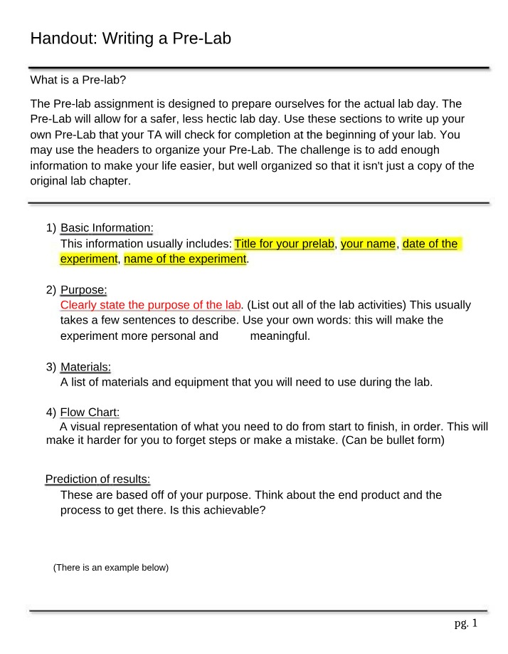 Writing a Pre-Lab - Safety and Organization Tips