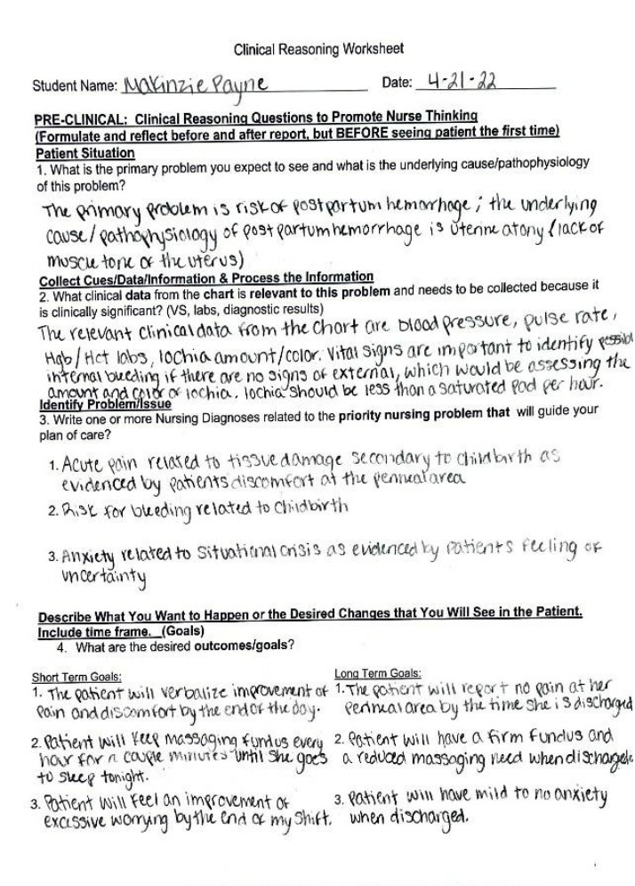 Worksheet on Clinical Reasoning