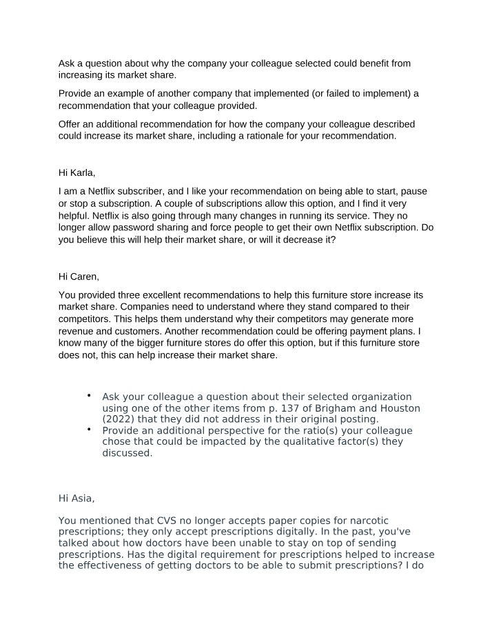 WMBA6070 Week 5 Discussion Responses