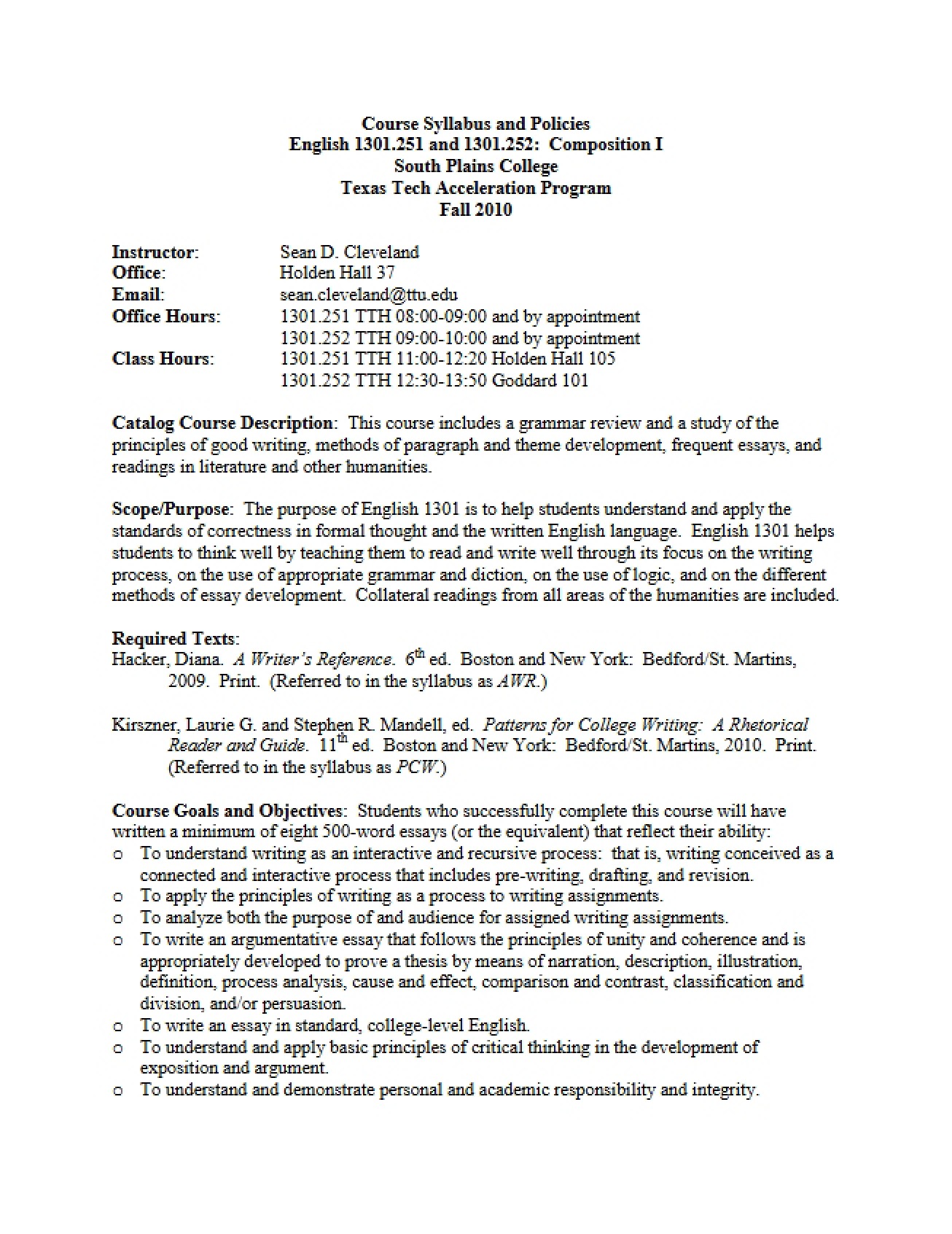 ENGL 1301 Syllabus