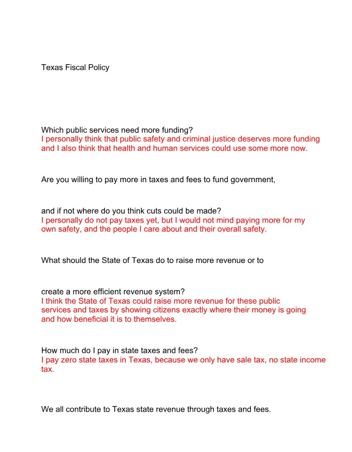Texas Fiscal Policy - Taxes, Revenue, and Public Services