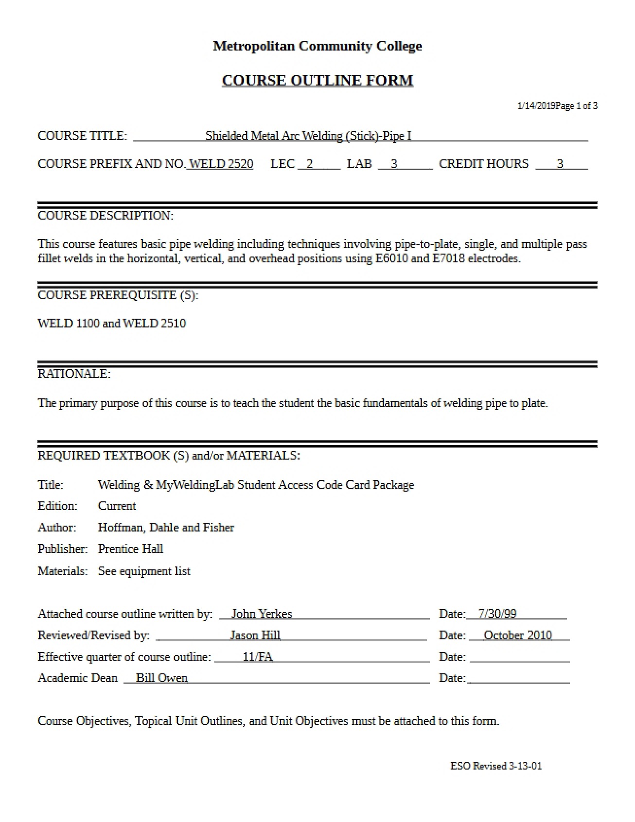 Outline for WELD 2520