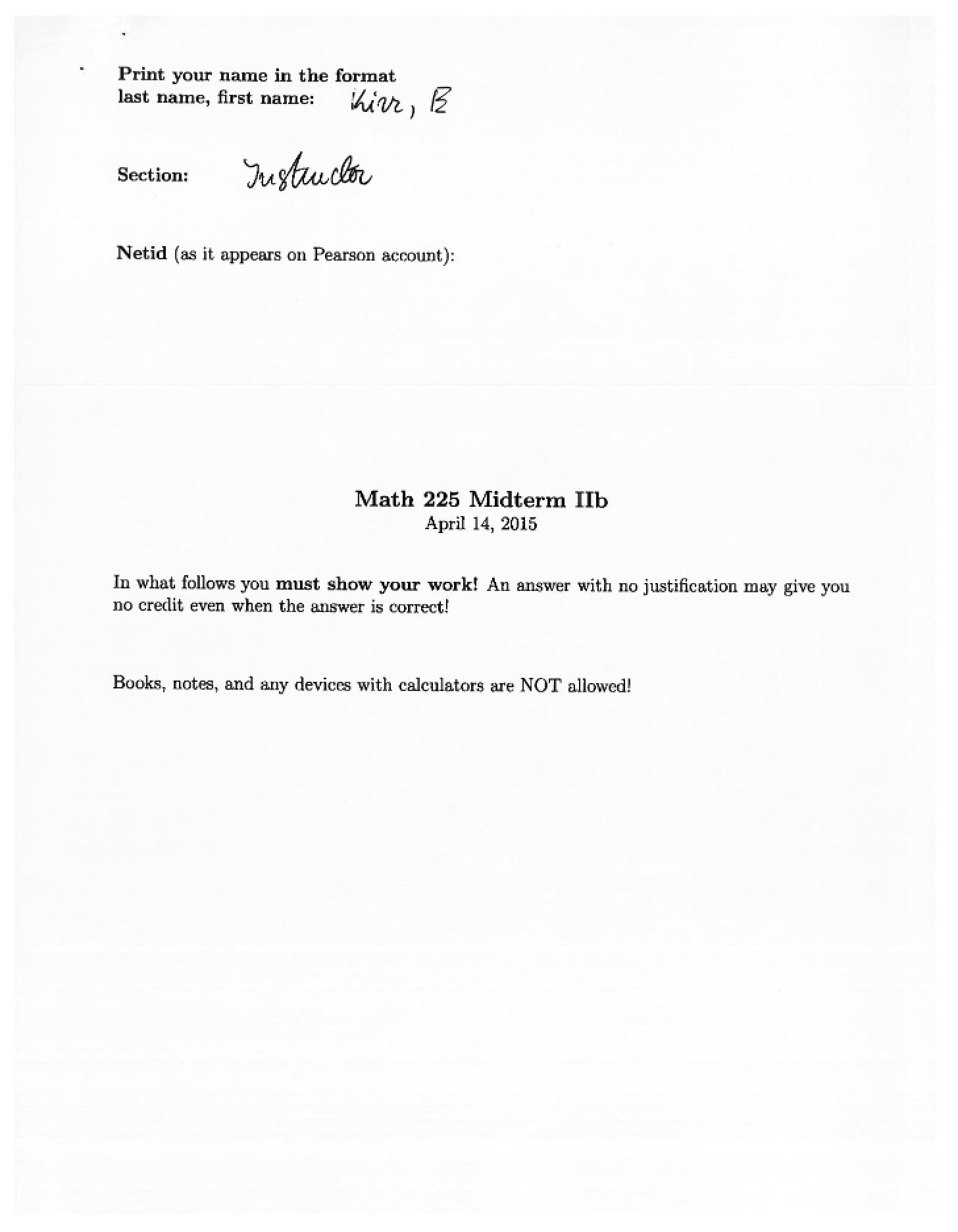 Solution Key Midterm 215B