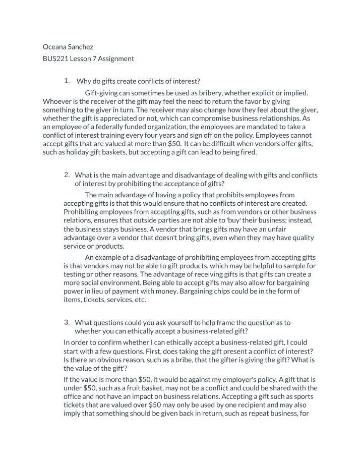 Lesson 7 Assignment for BUS 221