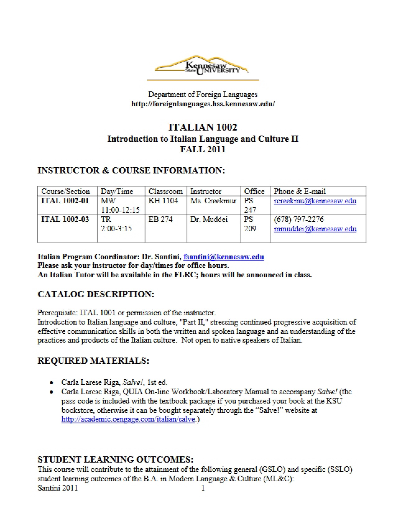 Introduction to Italian II Class Guide