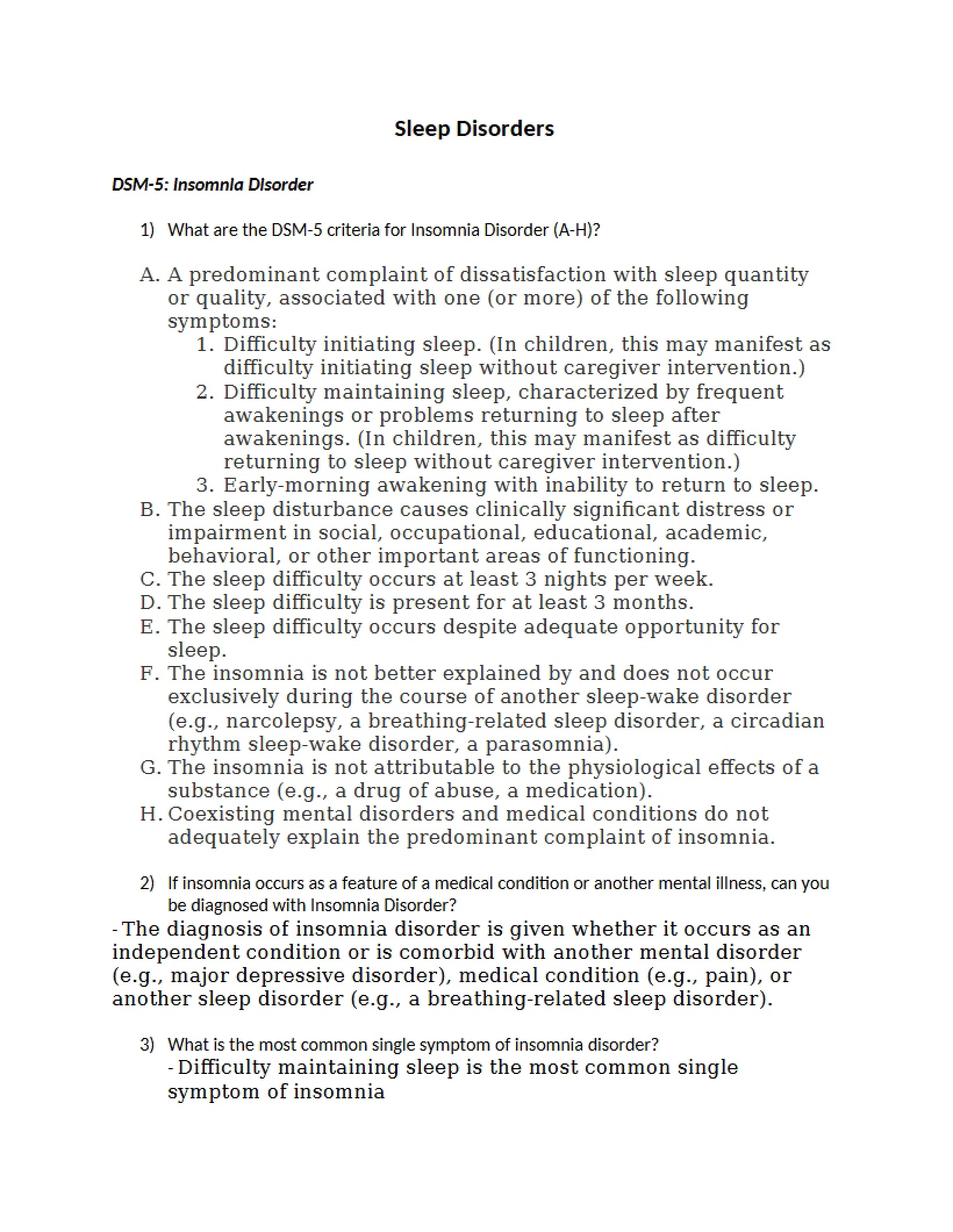 Disorders of Sleep