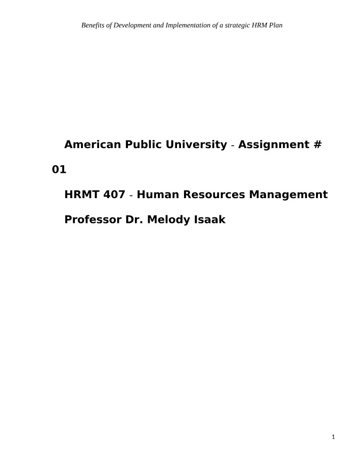 HRMT407 - Week 1 Assignment