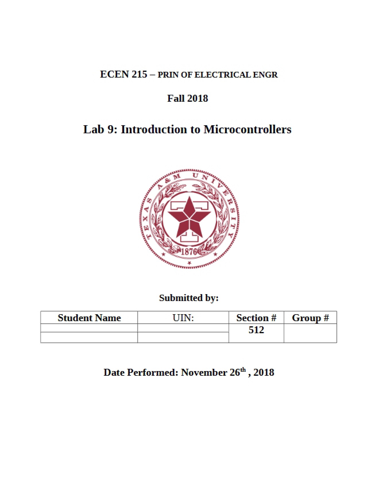 Ninth Laboratory on the Introduction to Microcontrollers