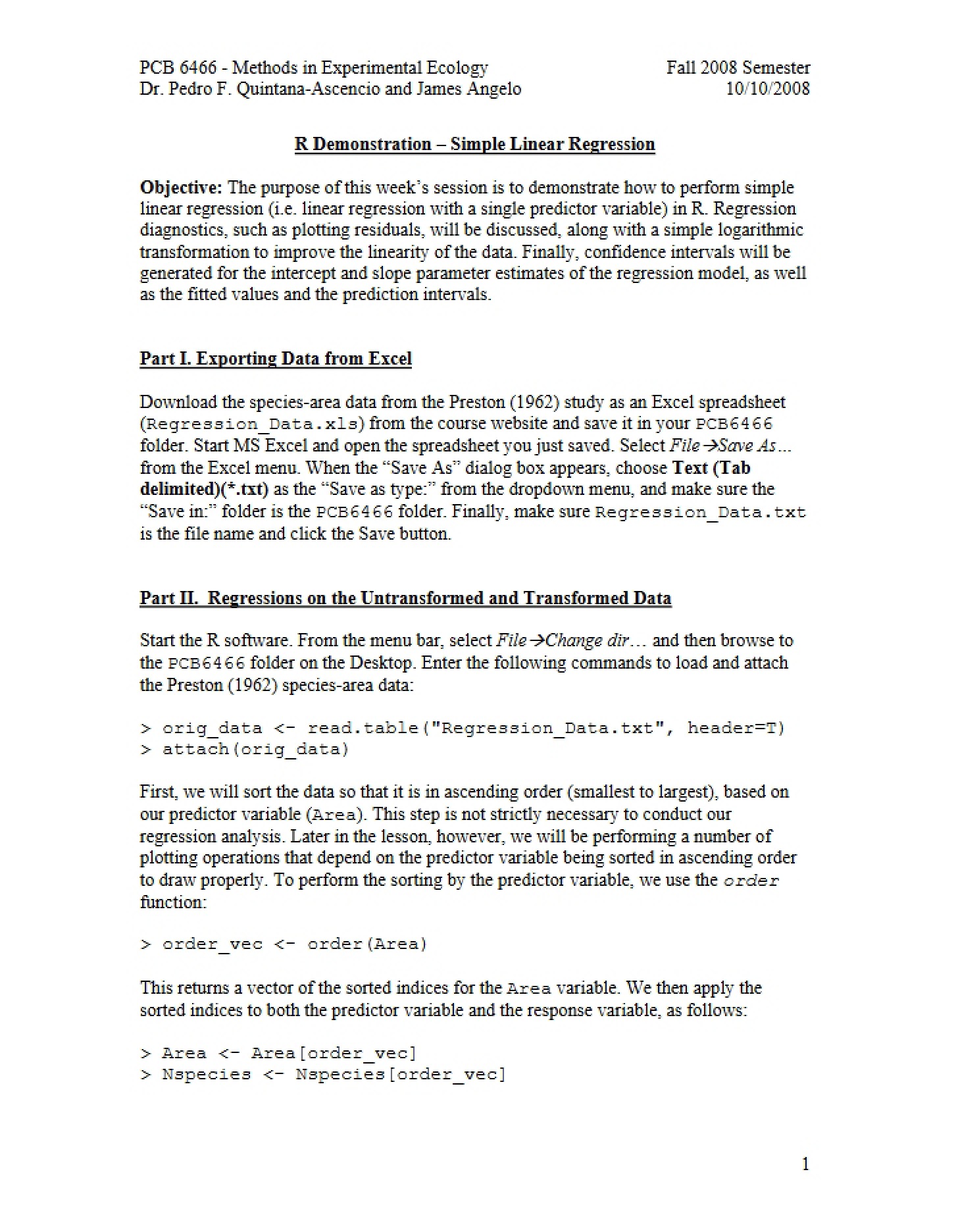 R Demo for Simple Linear Regression