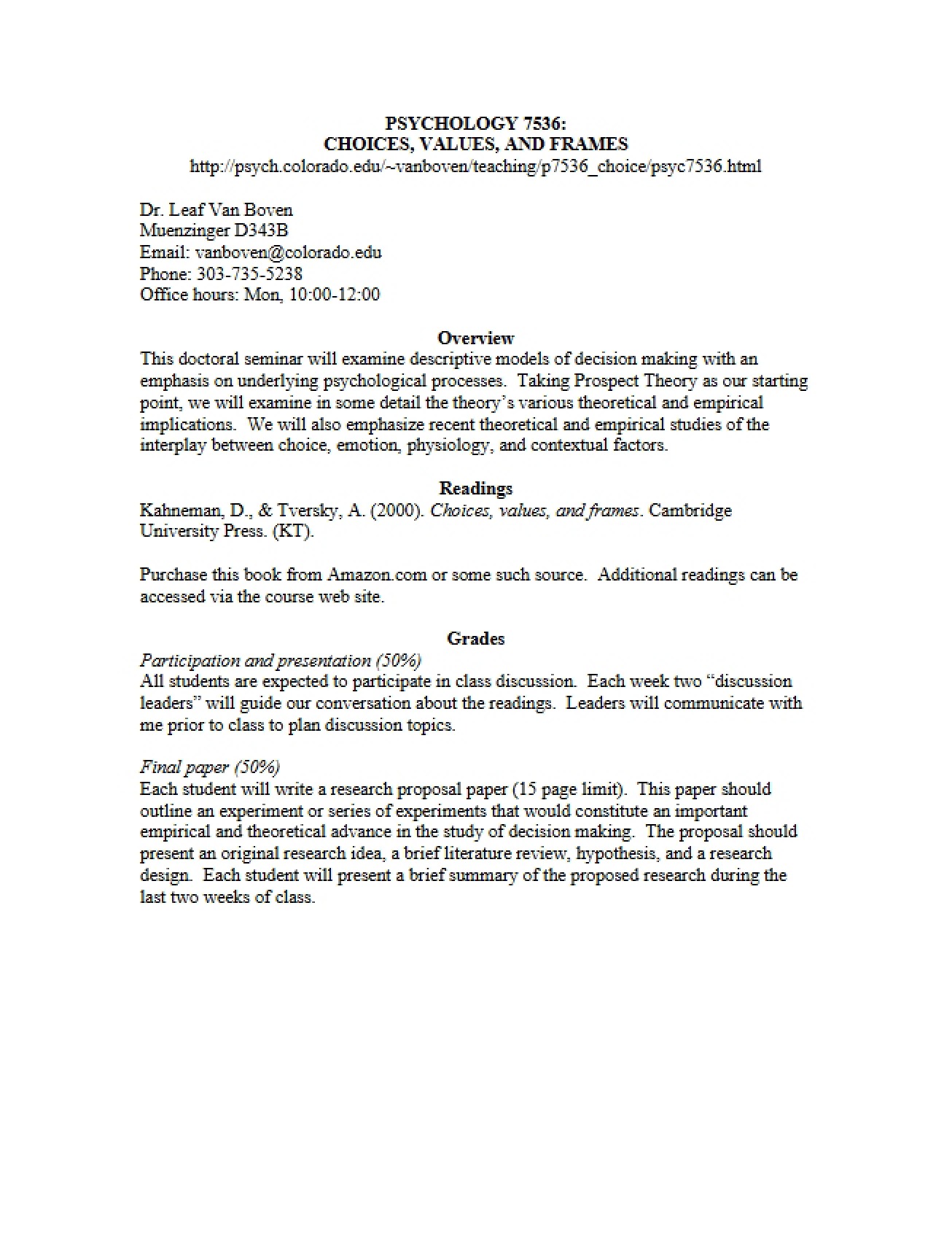 Personality and Social Psychology Course Outline