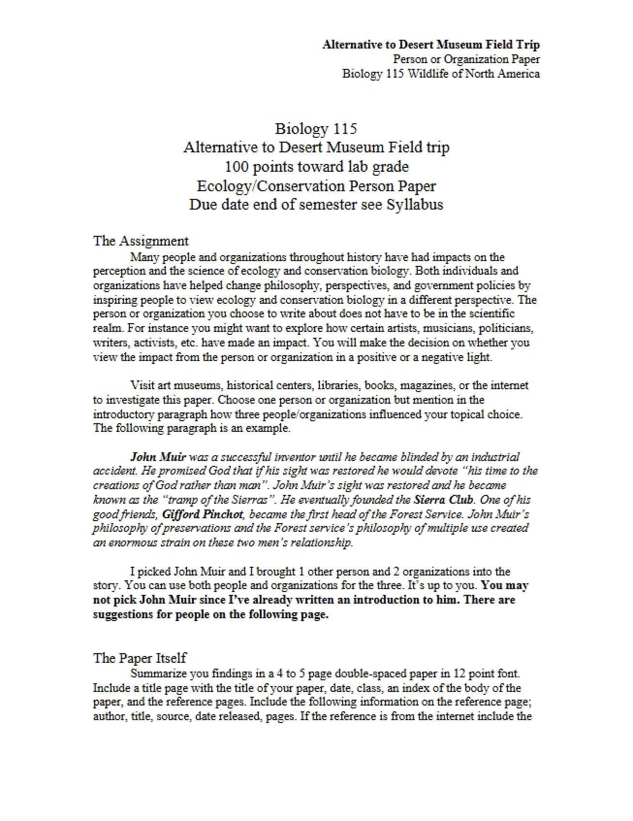 Paper on a Person in Ecology or Conservation