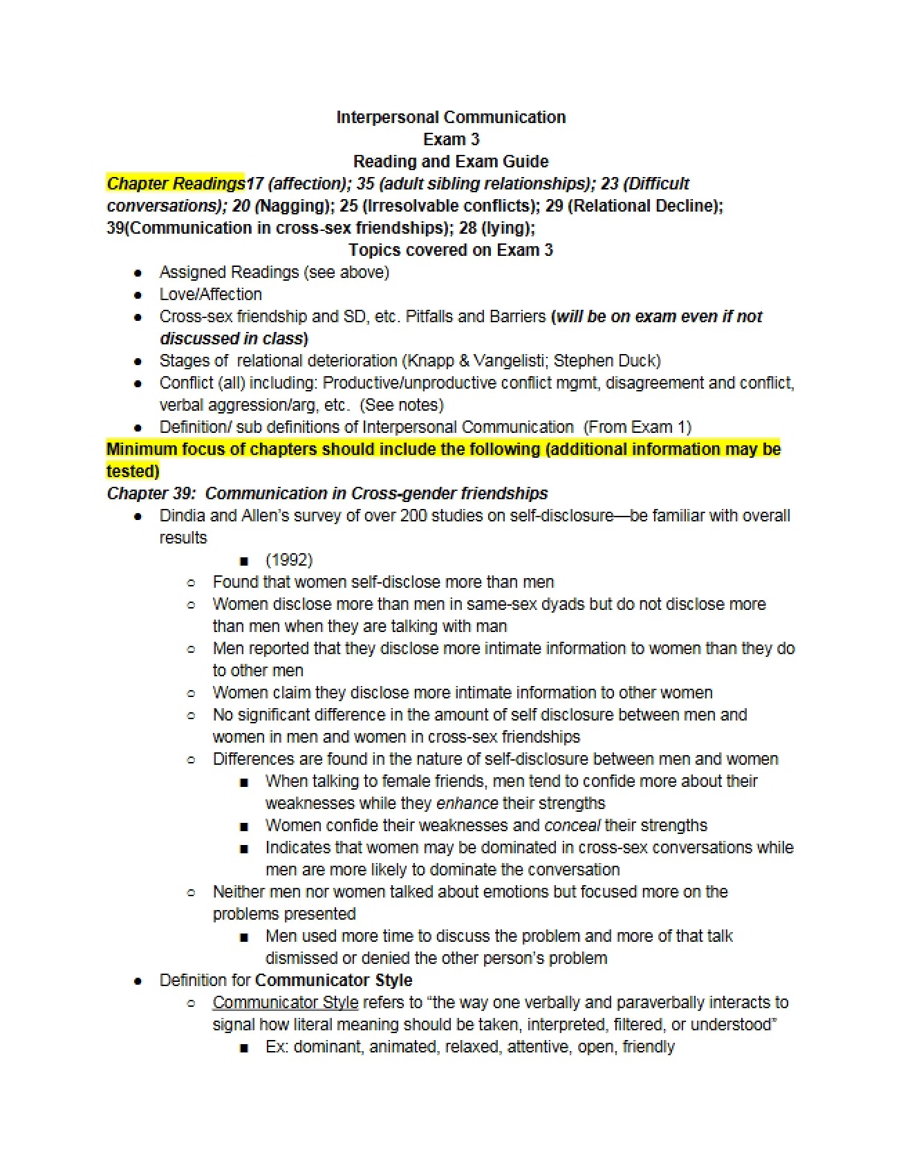 Guide for Readings and Exams