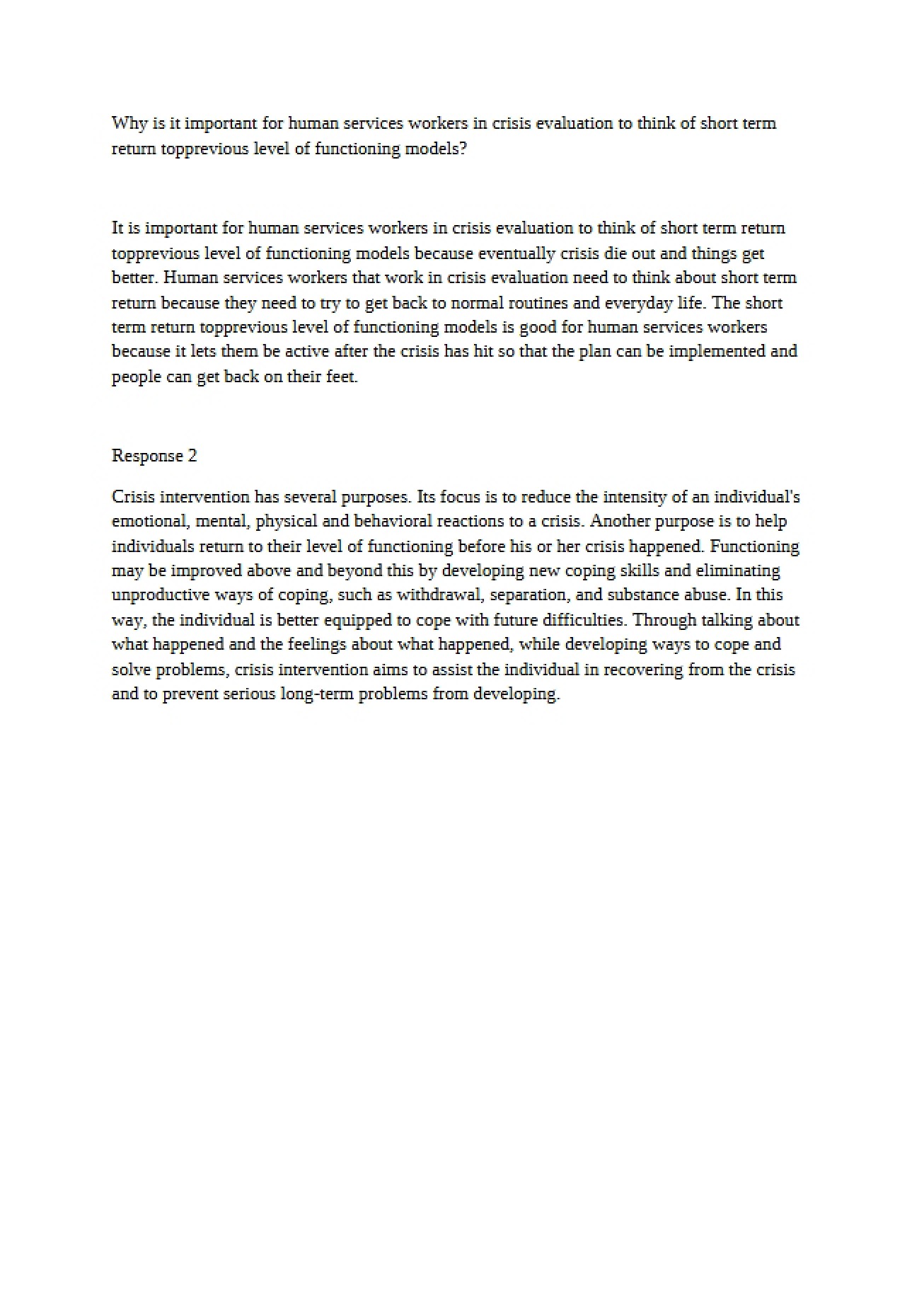 Mental Health and Crisis Intervention Assignment