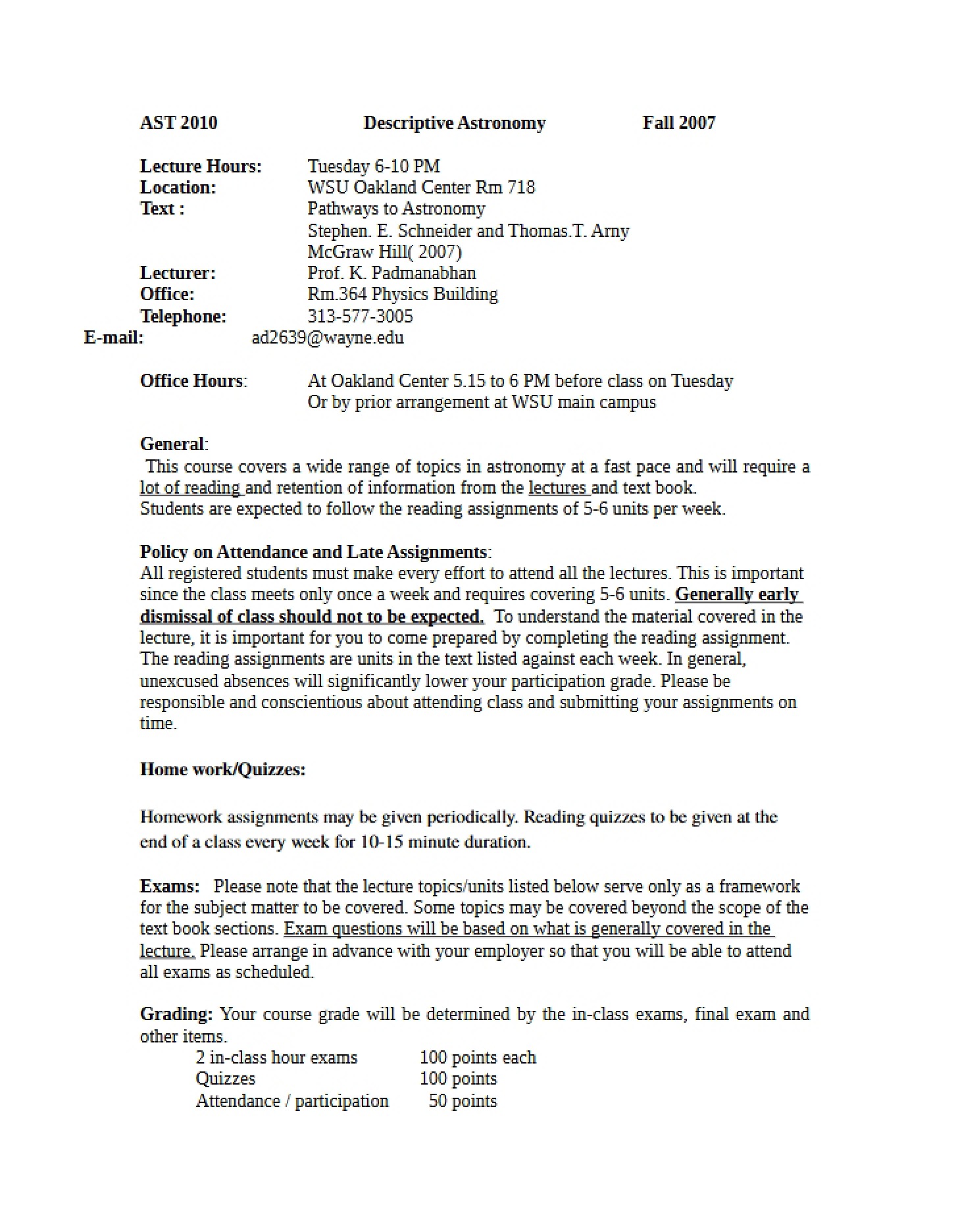 Class Syllabus